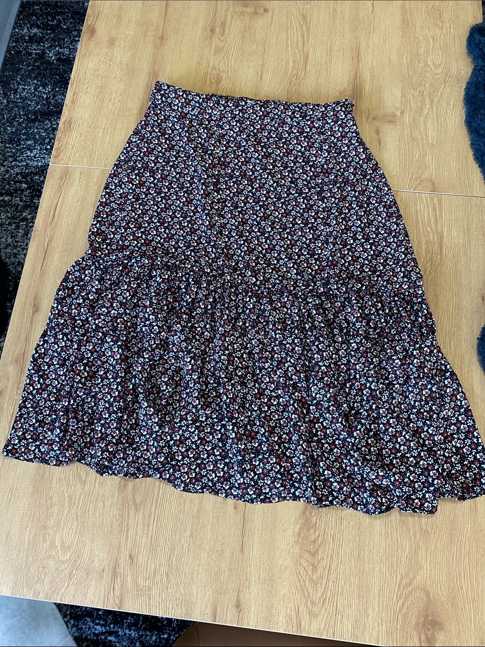 NWOT Maurices Black Multi Floral Tiered Midi Skirt